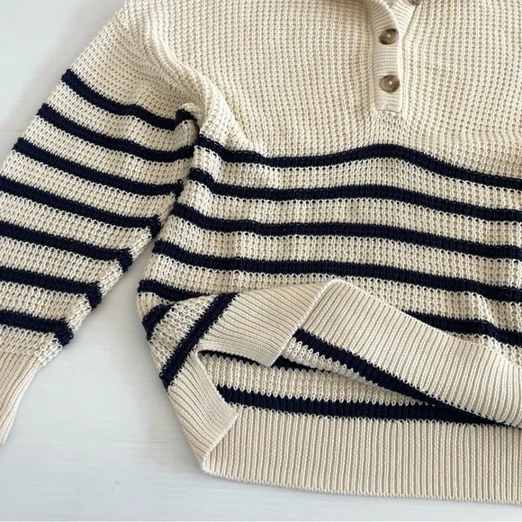 ABLE x Jess Ann Kirby Marin 100% Organic Cotton Striped Button Knit Sweater - Picture 6 of 14